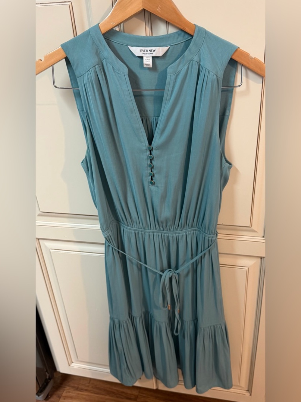 Ever New Melbourne Teal Sleeveless Midi Dress Tie Waist Button Front 4